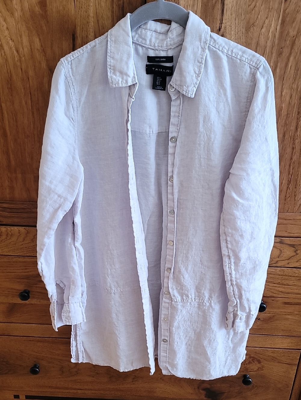 Tahari Pale Lavender Linen Button-Front Shirt